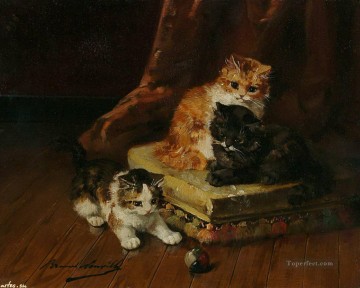  Katzen Kunst - Katzen und einen Ball Alfred Brunel de Neuville
